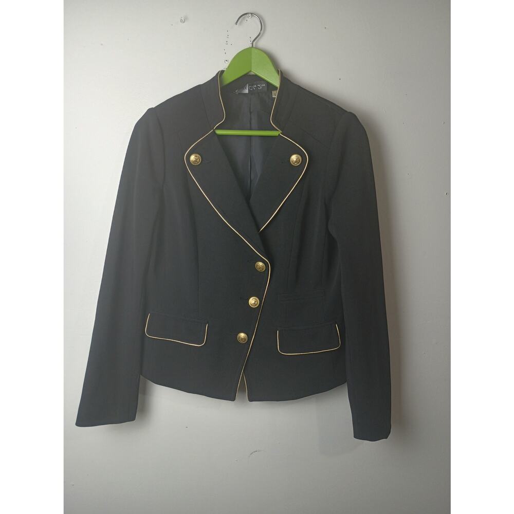 Simply Chloe Dao Black Gold Button Double Pocket Blazer Small Classic Old Money